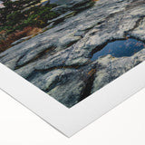 Art deco poster of the Blue Ridge in North Carolina, featuring muted green and blue tones on a rolled canvas.