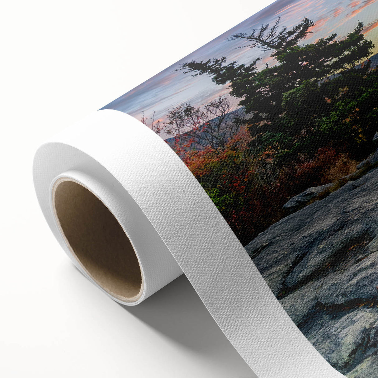 Art deco poster of Blue Ridge in North Carolina with muted earth tones on rolled canvas, ideal for nursery wall art.