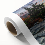 Art deco poster of Blue Ridge in North Carolina with muted earth tones on rolled canvas, ideal for nursery wall art.