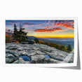 Blue Ridge Mountains landscape in soft blue and green hues on a rolled canvas, suitable for dining room wall art.