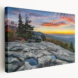 Blue Ridge Mountains landscape on stretched canvas with muted blues and greens, ideal for kitchen wall art.