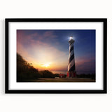 Extra large, colorful abstract art print of Cape Hatteras, featuring vibrant blue and green hues on a textured canvas.