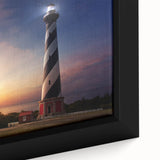 Extra large framed canvas of Cape Hatteras with a black textured background and colorful accents.