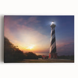 Black and white photograph of Cape Hatteras lighthouse on stretched canvas, suitable for kitchen wall art.