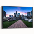 Black and white landscape art painting of Charlotte, North Carolina on framed canvas, suitable for bedroom decor.