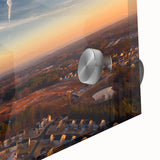 Large abstract wall art depicting Durham, North Carolina in mid-century modernist style on acrylic glass.