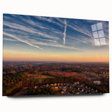 Large abstract wall art of Durham, North Carolina skyline in muted gray tones on acrylic glass.