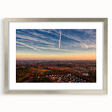 Textured abstract art print of Durham, North Carolina in silver frame, featuring muted earth tones, ideal for bedroom art.