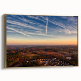 Framed canvas featuring a vintage-style landscape painting of Durham, North Carolina in muted gold and black tones.