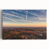 Black and white stretched canvas of Durham, North Carolina skyline, ideal for kitchen wall art.