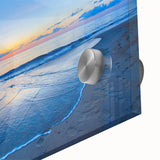 Large abstract wall art featuring a mid-century modernist design of the Outer Banks in muted earth tones on acrylic glass.