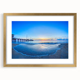 Abstract art print of North Carolina’s Outer Banks in textured gold frame, featuring muted earth tones.
