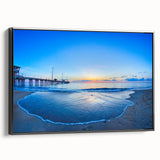 Black and white framed canvas of Outer Banks landscape, featuring vintage poster art style, ideal for bedroom decor.