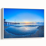 Vintage poster art of North Carolina Outer Banks with vibrant colors on a framed canvas, ideal for living room decor.