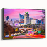 Black and white landscape art painting of Raleigh, North Carolina on framed canvas, ideal for bedroom decor.