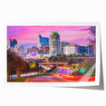 Raleigh skyline rolled print with muted earth tones, ideal for art wall dining room decor.