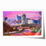 Raleigh skyline rolled print with muted earth tones, ideal for art wall dining room decor.