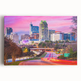 Black and white large art print of Raleigh skyline on stretched canvas, suitable for kitchen wall art.