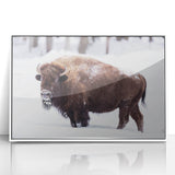 Art deco style poster of North Dakota scenery, framed in white acrylic, ideal for modern nursery wall decor.