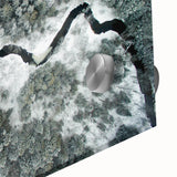 Large abstract depiction of the Adirondacks in muted earth tones on acrylic glass, suitable for dining room art.