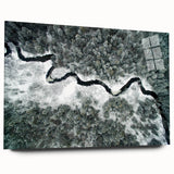 Large abstract wall art of Adirondacks scenery in muted earth tones on acrylic glass, ideal for bedroom or dining room decor.