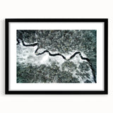Colorful abstract art print of Adirondack scenery in vibrant hues on a large textured canvas, framed in black.