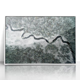 Framed acrylic print of Adirondacks scenic view in art deco style, featuring muted earth tones.