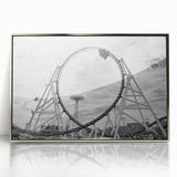 Mid-century modernist art depicting Coney Island, featuring muted pastel colors on a framed acrylic.