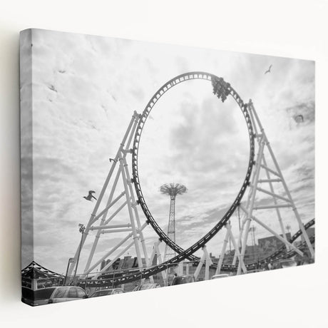 Side view of a stretched canvas featuring a vibrant depiction of Coney Island, ideal for kitchen wall art.