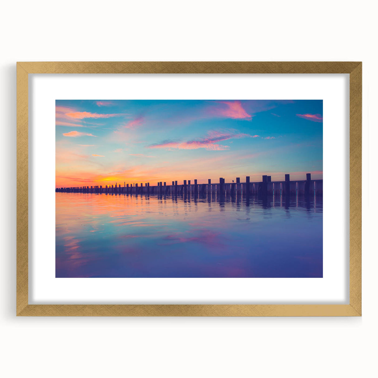 Extra large abstract art print of Long Island, featuring textured layers in earth tones, framed in gold.