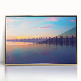 Acrylic print of Long Island scenery in gold frame, featuring mid-century modernist style, ideal for nursery wall art.