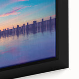 Black wall art depicting Long Island scenery on a textured, framed canvas with vibrant colors, ideal for living room decor.