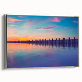 Framed canvas of a vintage-style Long Island landscape painting, featuring colorful art on a black background.