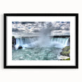 Extra large abstract art print of Niagara Falls in vibrant colors on a textured canvas, framed in black.