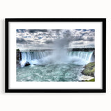 Extra large abstract art print of Niagara Falls in vibrant colors on a textured canvas, framed in black.