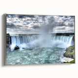 Landscape art painting of Niagara Falls in vibrant colors on a framed canvas, ideal for living room decor.