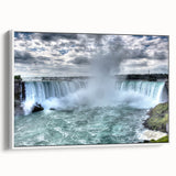 Vintage poster art of Niagara Falls in vibrant colors on extra large framed canvas, ideal for living room decor.