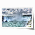 Niagara Falls landscape on rolled print, featuring vivid blue and white tones, suitable for art wall dining room.