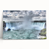 Black and white photograph of Niagara Falls on a stretched canvas, ideal for kitchen wall art or bedroom.