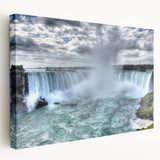 Niagara Falls landscape on stretched canvas, featuring vibrant blue and misty white tones, ideal for kitchen wall art.