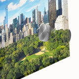 Large abstract depiction of Central Park in muted green and brown, acrylic print, suitable for dining room art.