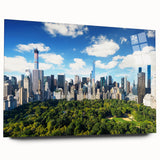Acrylic print of Central Park with muted green and brown tones, suitable for bedroom or dining room decor.