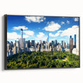 Black and white framed canvas of Central Park landscape, vintage poster style, ideal for bedroom wall art.