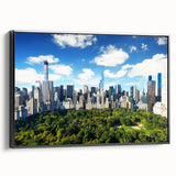 Black and white framed canvas of Central Park landscape, vintage poster style, ideal for bedroom wall art.