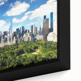 Extra large framed canvas of Central Park with textured, colorful art in black, ideal for living room decor.