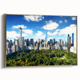 Framed canvas wall art featuring a vintage-style landscape of Central Park in black and gold tones.