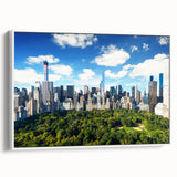 Vintage poster art of Central Park with colorful autumn trees on a framed canvas, ideal for living room decor.