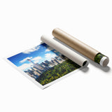 Extra large rolled print featuring a detailed depiction of Central Park with vibrant green and floral elements.