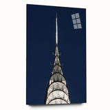 Acrylic print of the Chrysler Building in monochrome tones, suitable for bedroom or dining room art.