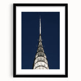 Abstract art print of the Chrysler Building in vibrant colors on a textured, extra large canvas, ideal for living room decor.